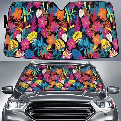 Multicolored Chinese Hibiscus Flowers Summer Pattern Car Sun Shades Cover Auto Windshield PrintSyde