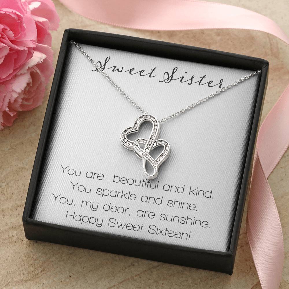 Sweet Sister You Are Beautiful & Kind Double Hearts Necklace