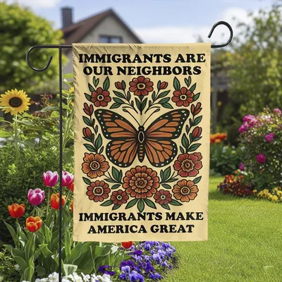 Immigrants Make America Great Flag, Butterfly Garden Flag, Equality Outdoor DéCor, Diversity And Unity Yard Sign Vertical Garden Flag