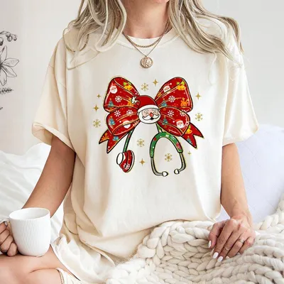 Christmas Stethoscope Nurse T-Shirt, Christmas Nurse Coquette T-Shirt, Nurse Christmas T-Shirt, Preppy Nurse Life T-Shirt, Santa Nurse Gifts, School Nurse T-Shirt