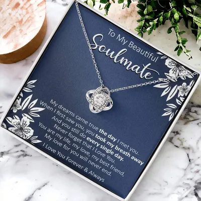 Gift For Your Soulmate - My Dreams Navy Flower Love Knot Necklace Love Knot Necklace