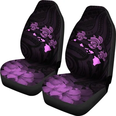 Hawaii Hibiscus Map Polynesian Ancient Pink Turtle Car Set Covers