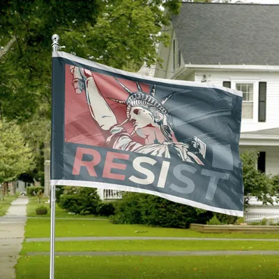 Resist Political, Statue Of Liberty Flag House Banner, Dual-Sided Protest Art Outdoor Decor, Vintage Propaganda Style Horizontal House Flag