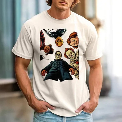 Youth Retro Halloween T-shirt – Funny Scary Movie Characters Graphic Tee
