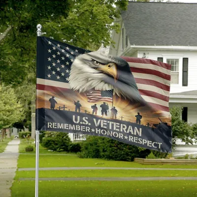 Horizontal House Flag Us Veteran Remember Honor Respect - Patriotic Eagle Military Tribute Banner Horizontal House Flag