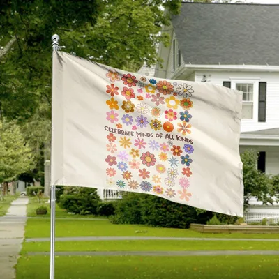 Horizontal House Flag, Celebrate Minds Of All Kinds Retro Groovy Floral Pattern Horizontal House Flag