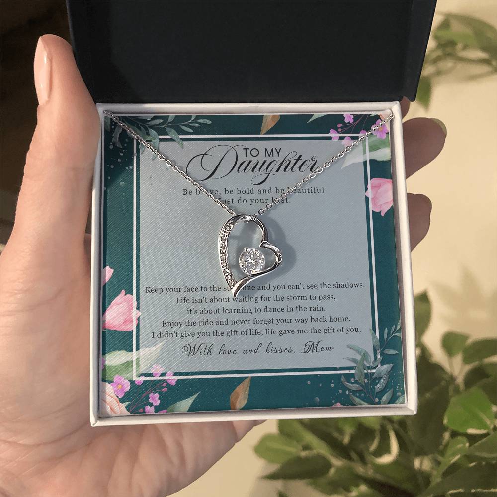 To My Daughter With Love And Kiss Forever Love Necklace Message Card - Forever Love Necklace