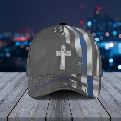 Baseball Cap Thin Blue Line Flag With Cross And Eagle Patriotic Law Enforcement Tribute Baseball Cap