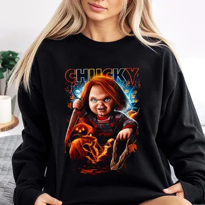 Horror Characters Sweatshirt, Chucky Tv Series Apprel, Give Me Somthing Good To Eat Sweatshirt, Classic, Gift For Him