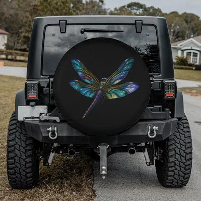 Dragonfly Spare Tire Cover, Blue Dragonfly Floral Design, Waterproof Vinyl Wheel Protector, Nature Lover Gift Spare Tire Cover