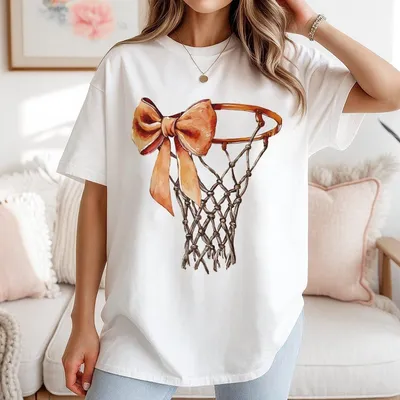 Coquette Bow Basketball Game Day T-Shirt Basketball Mama Basketball Mom Coquette Basketball Game Day T-Shirt