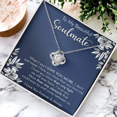 Gift For Your Soulmate Love You More Navy Flower Love Knot Necklace Love Knot Necklace