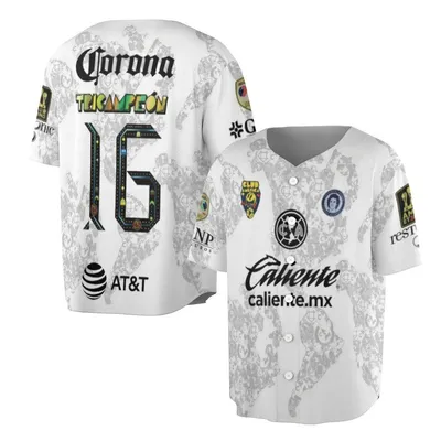 Club AméRica TricampeóN 16 Baseball Jersey, Corona Caliente.Mx Soccer Baseball Jersey, White Champion Outfit, Unisex Jersey