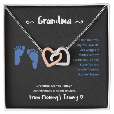 Grandma I Can Hear You Say You Love Me - Blue Version Interlocking Hearts Necklace