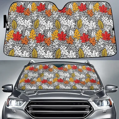 Colorful Maple Leafs Autumn Vibe Leopard Skin Texture Car Sun Shades Cover Auto Windshield PrintSyde