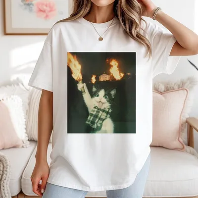 Rebellious Cat T-Shirt T-Shirt Retro Funny Vintage Graphic T-Shirt Funny 90s Graphic T-Shirt Sarcastic T-Shirt Gift Silly Meme T-Shirt