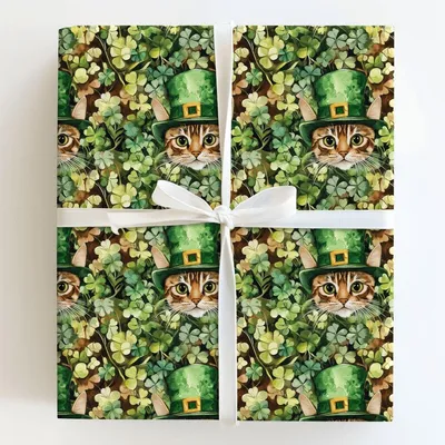 Leprechaun Sneaky Cat - Gift Wrap for Christmas, Holidays Wrapping Paper, Christmas Wrapping Paper