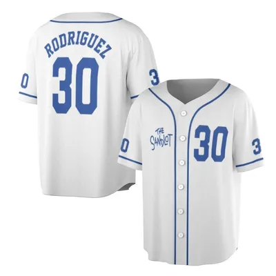 The Sandlot Rodriguez 30 Baseball Jersey, Benny The Jet Uniform, Movie Fan Apparel, White Blue Stitches Baseball Jersey