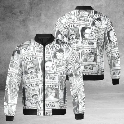 One Piece Wanted Poster Windproof Bomber Jacket, Anime Manga Character Design, Luffy Zoro Nami Streetwear Bomber Jacket