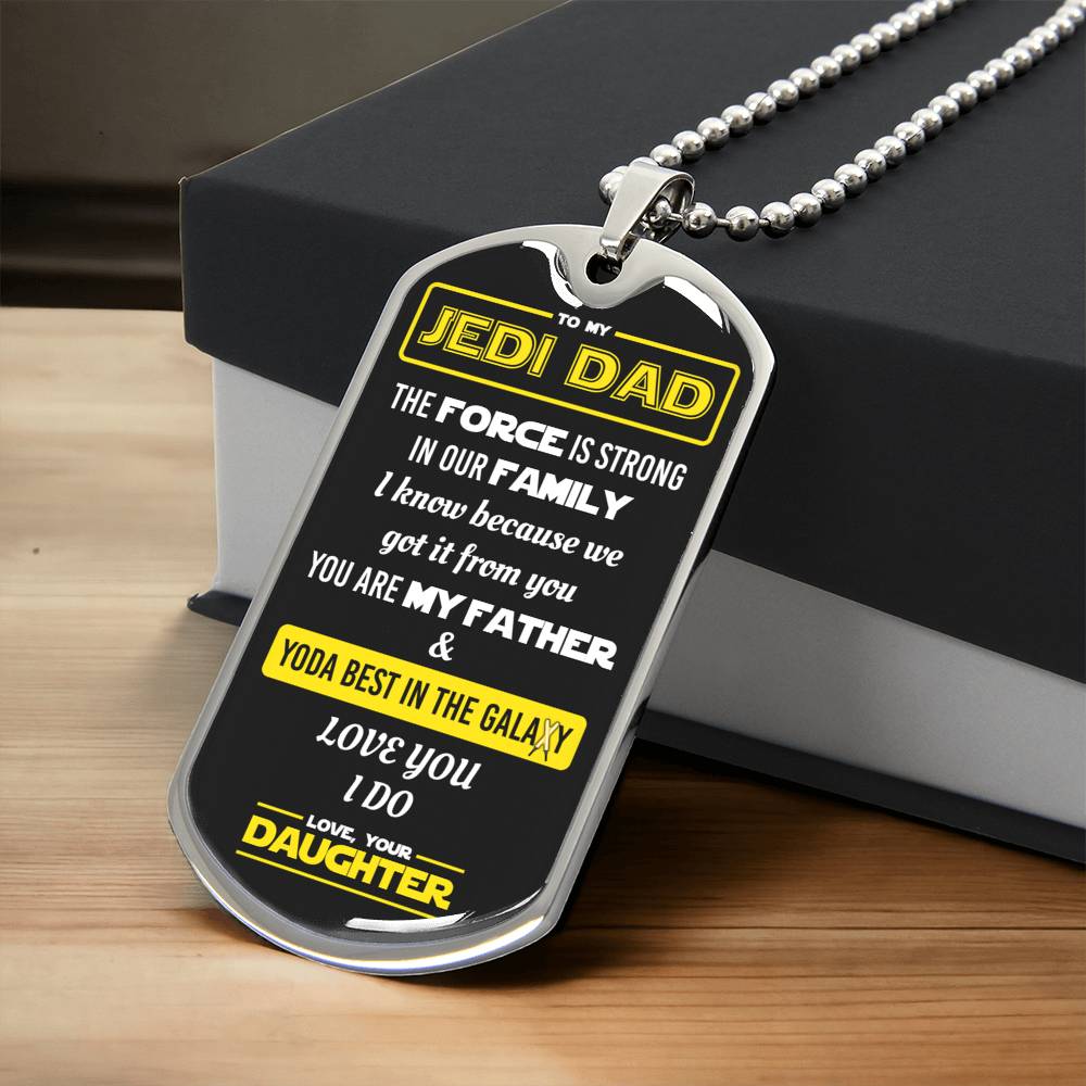 Jedi Dad Dog Tag Ball Chain Necklace + Custom Engraving - Army Tag Necklace, Dog Tag