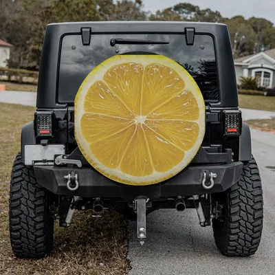Lemon Slice Spare Tire Cover, Bright Yellow Citrus Fruit Design, Fresh Summer Vibes, Fun Aesthetic Car Accessory, Backup Camera Compatible Spare Tire Cover