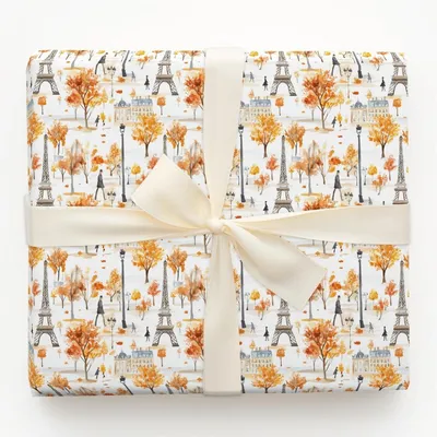 Paris in the Fall - Gift Wrap for Christmas, Holidays Wrapping Paper, Christmas Wrapping Paper