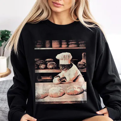 Biscuit Cat Funny Baking Sweatshirt,Cat Lover Gift,Baker Sweatshirt,Foodie Graphic Sweatshirt,Gift For Cat Mom Sweatshirt Sweatshirt Comfy