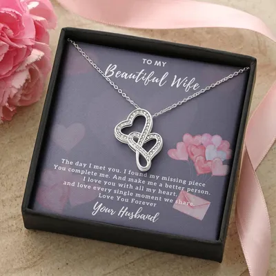 To My Beautiful Wife - Love You Forever Double Hearts Necklace
