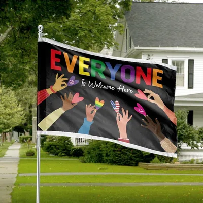 Everyone Is Welcome Here Diversity Equality Love Horizontal House Flag, Inclusive Pride Decor Horizontal House Flag