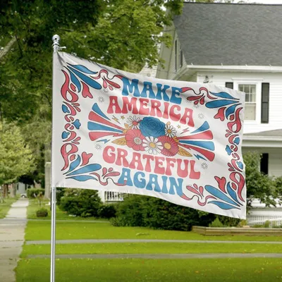 Make America Grateful Again House Flag, Retro Floral Design, Hippie Yard Decor Horizontal House Flag