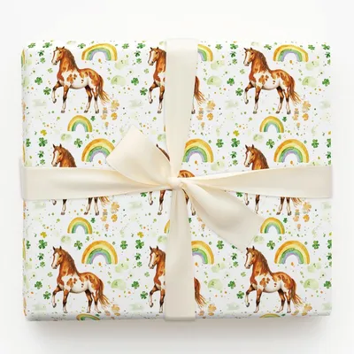 Raimbows with the American Paint Horse - Gift Wrap for Christmas, Holidays Wrapping Paper, Christmas Wrapping Paper