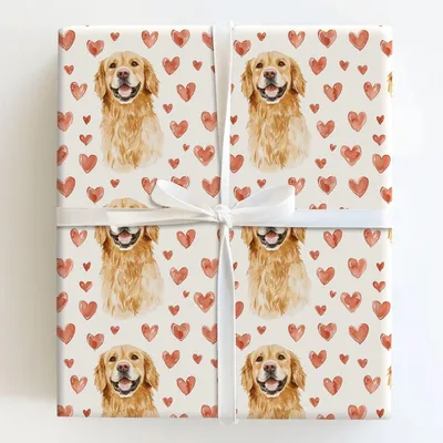 Golden Retriever Valentine - Gift Wrap for Christmas, Holidays Wrapping Paper, Christmas Wrapping Paper