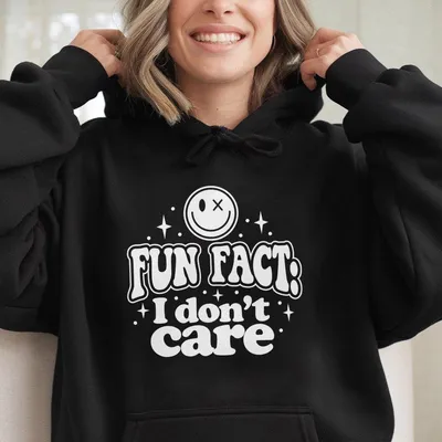 Funny Quote Hoodie  “Fun Fact I Don’T Care” Smiley Face Graphic,Sarcastic Streetwear,Unisex Oversized Trendy,Menswear Top