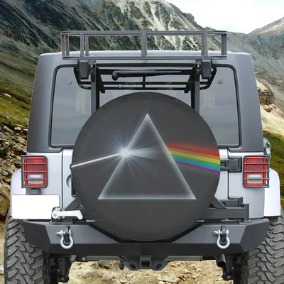 Dark Side Of The Moon Spare Tire Cover, Pink Floyd Prism Rainbow Car Wheel Protector, Classic Rock Music Album Art Gift Spare Tire Cover