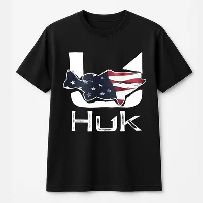 Huk Fishing T-Shirt, American Flag Bass Graphic, Patriotic Outdoors T-Shirt, Unisex, Usa Streetwear