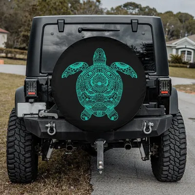Spare Tire Cover With Sea Turtle, Backup Camera Tire Cover, Teal Turtle Spare Tire Cover, Turtle Car Accessories Women, Turtle Mandala Spare Tire Cover