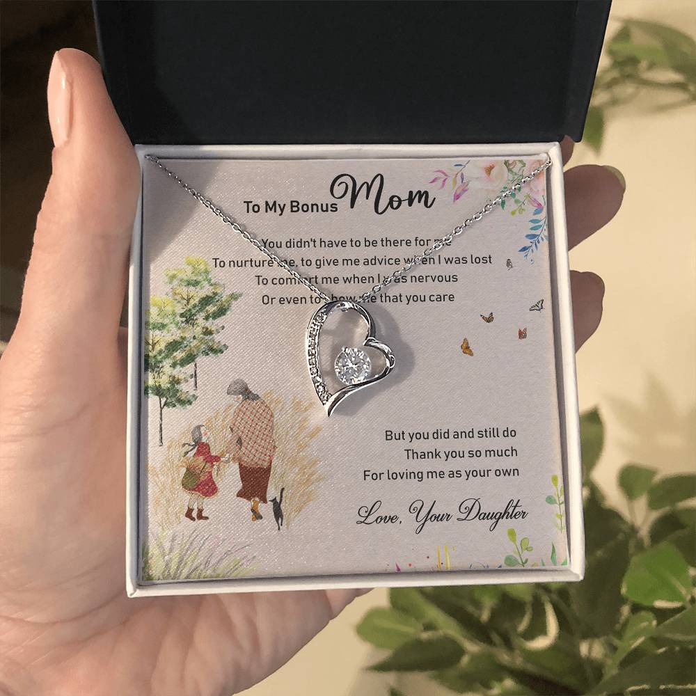 To My Bonus Mom Message Card Gift From Daughter - Forever Love Necklace
