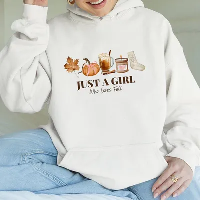 Just a Girl Who Loves Fall Hoodie Comfort Colors Halloween Graphic