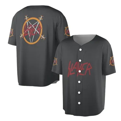 Slayer Baseball Jersey, Metal Band Baseball Jersey, Vintage Rock Streetwear, Black Red Jersey For Fans