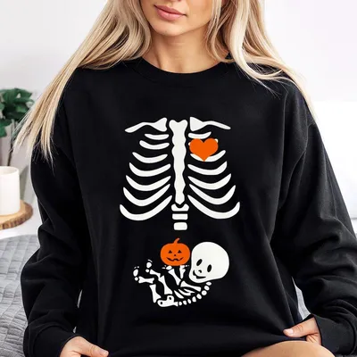 Skeleton Halloween Maternity Sweatshirt Funny Pregnancy Announcement Sweatshirt 2023 Pregnant Women Costume Fall New Mom
