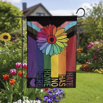 Hate Has No Home Here Rainbow Flower House Flag, Lgbtq Pride Equality Yard Flag, Love Wins Decor Vertical Garden Flag