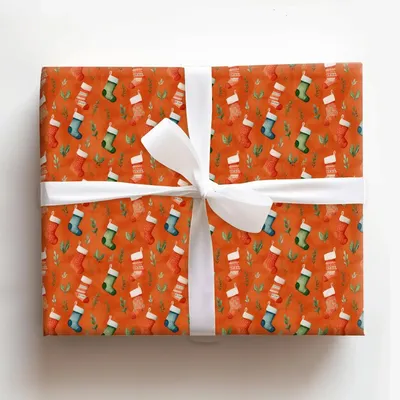 Saffron Stocking - Gift Wrap for Christmas, Holidays Wrapping Paper, Christmas Wrapping Paper
