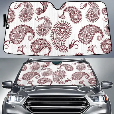 Red Paisley Flower Skin Texture White Background Car Sun Shades Cover Auto Windshield PrintSyde