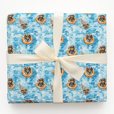 Pool Day with the Dachshunds - Gift Wrap for Christmas, Holidays Wrapping Paper, Christmas Wrapping Paper