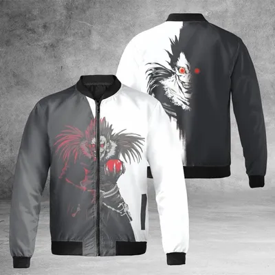 Death God Ryuk Windproof Bomber Jacket, Death Note Inspired Anime Design, Dark Gothic Streetwear Bomber Jacket
