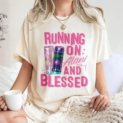 Running On Alani Blessed T-Shirt For Womens  Trendy Oversized Graphic Aesthetic Retro Energy Drink Design