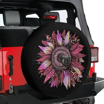 Spare Tire Cover With Backup Camera Hole Glitter Effect Pink Leopard Spare Tire Cover