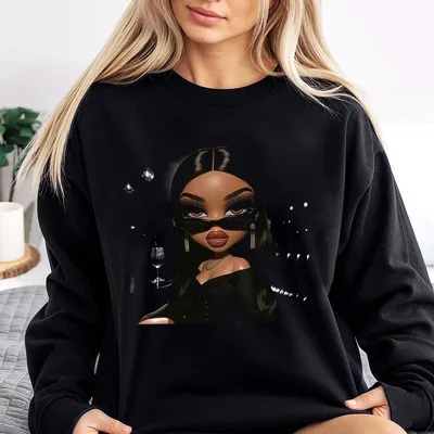 Midnight Diva Graphic Sweatshirt Black Bratz Doll Art Sweatshirt Summer Unisex Classic Outfit Stylish Sweatshirt