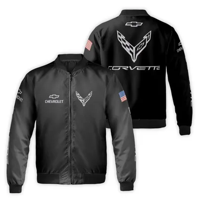 Bomber Jacket,Chevrolet Corvette C8 Logo,Racing Sports Car Fan Gear,Black Bomber Jacket