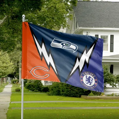 Triple Team Design, Navy Blue Lightning Split With Orange And Purple Sides, Sports Fan Decor, Horizontal House Flag Horizontal House Flag